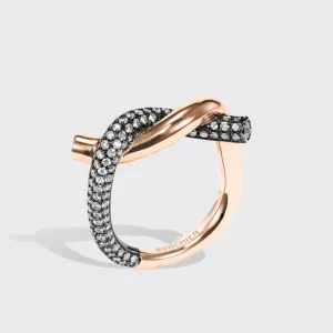 BLACK GOLD-ROSE GOLD HALF DIAMOND TIES RING>Boochier Clearance