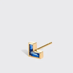BLUE SAPPHIRE YELLOW GOLD ARCADE MONO STUD (CORNER SHAPE)>Boochier Online