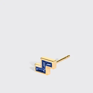 BLUE SAPPHIRE YELLOW GOLD ARCADE MONO STUD (Z SHAPE)>Boochier Sale