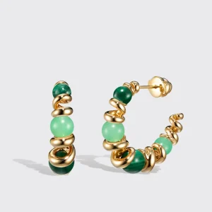 CHRYSOPRASE & MALACHITE YELLOW GOLD GUMBALL SLINKEE EARRINGS>Boochier Hot