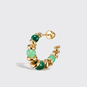 CHRYSOPRASE & MALACHITE YELLOW GOLD GUMBALL SLINKEE EARRINGS>Boochier Hot