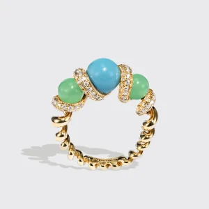 CHRYSOPRASE & TURQUOISE DIAMOND GUMBALL SLINKEE RING>Boochier Hot