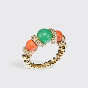 CORAL & CHRYSOPRASE DIAMOND GUMBALL SLINKEE RING>Boochier Fashion
