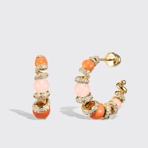 CORAL & PINK OPAL YELLOW GOLD DIAMOND GUMBALL SLINKEE EARRINGS>Boochier New