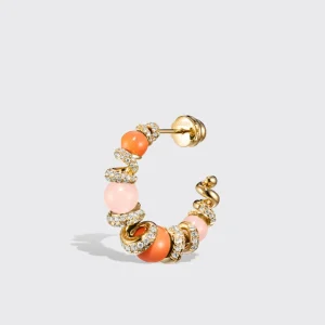CORAL & PINK OPAL YELLOW GOLD DIAMOND GUMBALL SLINKEE EARRINGS>Boochier New