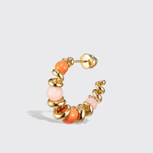CORAL & PINK OPAL YELLOW GOLD GUMBALL SLINKEE EARRINGS>Boochier Best