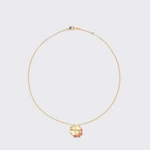 CORAL YELLOW GOLD CLOVER LEAF NECKLACE>Boochier Sale
