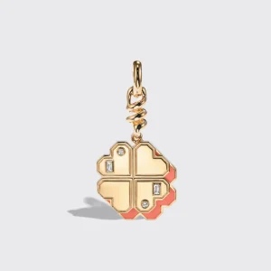 CORAL YELLOW GOLD CLOVER LEAF CHARM>Boochier New