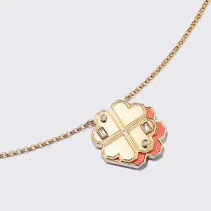 CORAL YELLOW GOLD CLOVER LEAF NECKLACE>Boochier Sale
