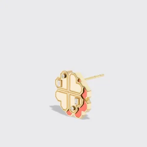 CORAL YELLOW GOLD CLOVER LEAF STUDS>Boochier Online