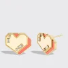 CORAL YELLOW GOLD HEART STUDS>Boochier Best