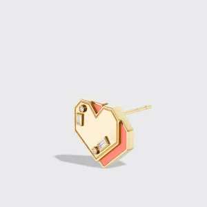 CORAL YELLOW GOLD HEART STUDS>Boochier Best