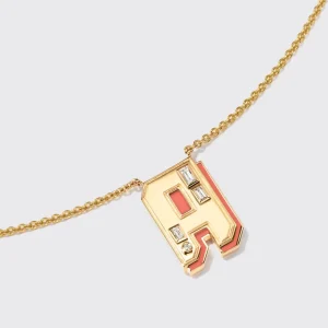 CORAL YELLOW GOLD LETTER NECKLACE>Boochier Clearance