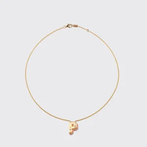 CORAL YELLOW GOLD LETTER NECKLACE>Boochier Clearance