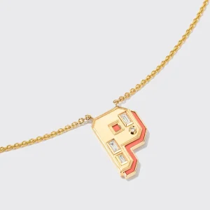 CORAL YELLOW GOLD LETTER NECKLACE>Boochier Clearance