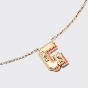 CORAL YELLOW GOLD LETTER NECKLACE>Boochier Clearance