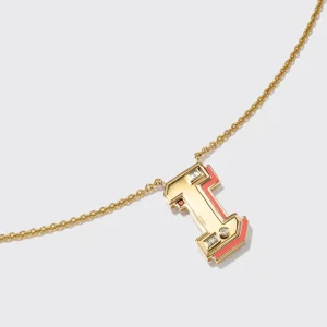 CORAL YELLOW GOLD LETTER NECKLACE>Boochier Clearance