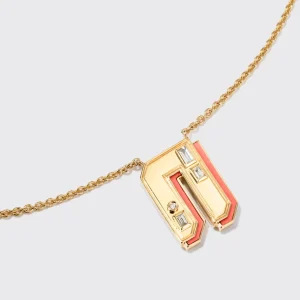 CORAL YELLOW GOLD LETTER NECKLACE>Boochier Clearance
