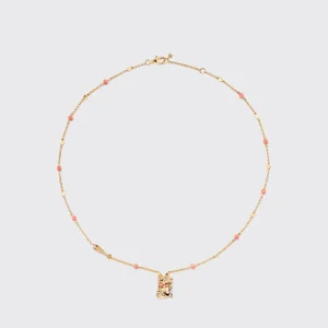 CORAL YELLOW GOLD LUCKY CAT DIAMOND NECKLACE>Boochier Fashion