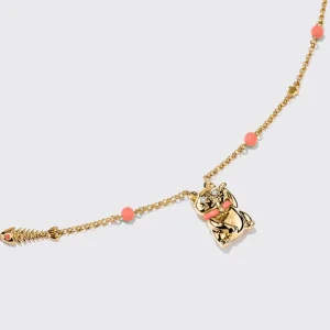 CORAL YELLOW GOLD LUCKY CAT DIAMOND NECKLACE>Boochier Fashion