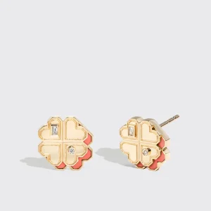 CORAL YELLOW GOLD MINI CLOVER LEAF STUDS>Boochier Fashion