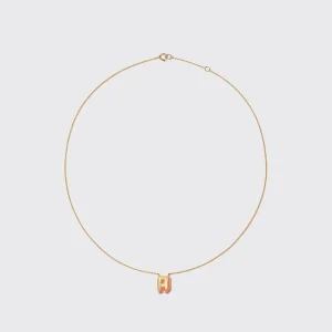 CORAL YELLOW GOLD MINI LETTER NECKLACE>Boochier Online