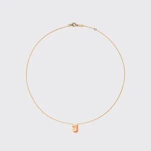 CORAL YELLOW GOLD MINI LETTER NECKLACE>Boochier Online