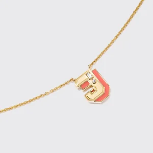 CORAL YELLOW GOLD MINI LETTER NECKLACE>Boochier Online