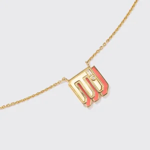 CORAL YELLOW GOLD MINI LETTER NECKLACE>Boochier Online