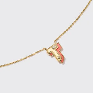 CORAL YELLOW GOLD MINI LETTER NECKLACE>Boochier Online