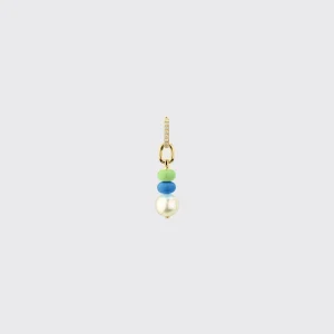 DARK BLUE-LIME GREEN SINGLE PEARL DIAMOND B-BOY EARRING>Boochier Best