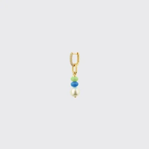 DARK BLUE-LIME GREEN SINGLE PEARL DIAMOND B-BOY EARRING>Boochier Best