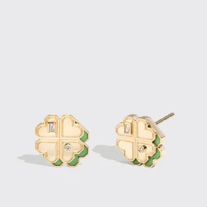 GREEN TURQUOISE YELLOW GOLD MINI CLOVER LEAF STUDS>Boochier Discount