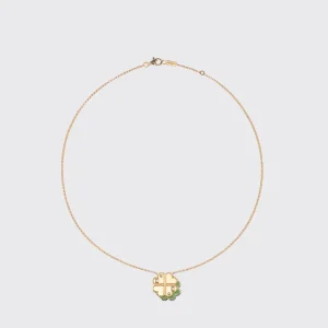 GREEN TURQUOISE YELLOW GOLD CLOVER LEAF NECKLACE>Boochier Hot
