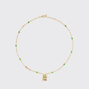 GREEN TURQUOISE YELLOW GOLD LUCKY CAT DIAMOND NECKLACE>Boochier Hot