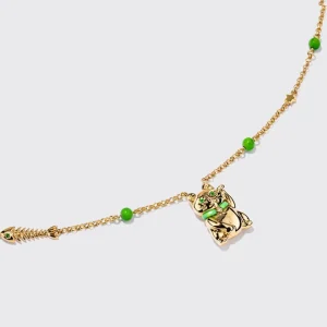 GREEN TURQUOISE YELLOW GOLD LUCKY CAT DIAMOND NECKLACE>Boochier Hot