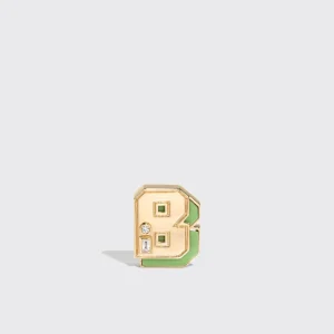 GREEN TURQUOISE YELLOW GOLD MINI LETTER MONO STUD>Boochier Online