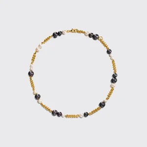 GREY AND WHITE PEARLS YELLOW GOLD BEACHING NECKLACE>Boochier New