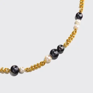 GREY AND WHITE PEARLS YELLOW GOLD BEACHING NECKLACE>Boochier New