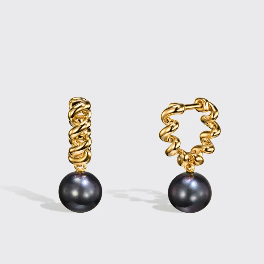 grey_pearl_yellow_gold_be_0.webp GREY PEARL YELLOW GOLD BEACHING DROP HUGGIE EARRINGS>Boochier Fashion