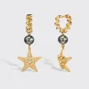 GREY PEARL YELLOW GOLD DIAMOND BEACHING STARFISH DROP HUGGIE EARRINGS>Boochier Outlet