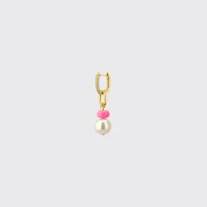 HOT PINK SINGLE PEARL DIAMOND B-BOY EARRING>Boochier Online
