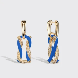 JUMBO DARK BLUE HALF DIAMOND FRUIT HOOPS BUCKLE EARRINGS>Boochier Fashion