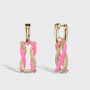 JUMBO HOT PINK HALF DIAMOND FRUIT HOOPS BUCKLE EARRINGS>Boochier Hot