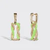 JUMBO LIME GREEN HALF DIAMOND FRUIT HOOPS BUCKLE EARRINGS>Boochier Outlet