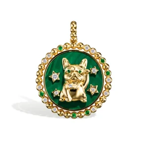 JUMBO MALACHITE YELLOW GOLD LUCKY PUP CHARM>Boochier Discount