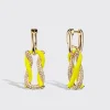 JUMBO NEON YELLOW HALF DIAMOND FRUIT HOOPS BUCKLE EARRINGS>Boochier New