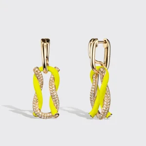 JUMBO NEON YELLOW HALF DIAMOND FRUIT HOOPS BUCKLE EARRINGS>Boochier New