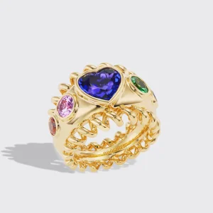 JUMBO TANZANITE, RAINBOW SAPPHIRES & TSAVORITE HEART SLINKEE ICON RING>Boochier Discount
