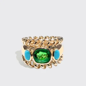 JUMBO TSAVORITE & TURQUOISE SLINKEE ICON RING>Boochier Fashion